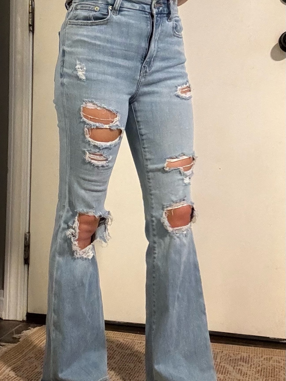 American Eagle Outfitters Light Blue Distressed Flare Jeans